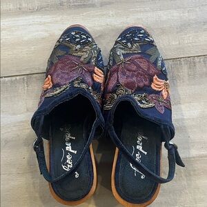 Free People Embroidered Mules - Navy and Purple